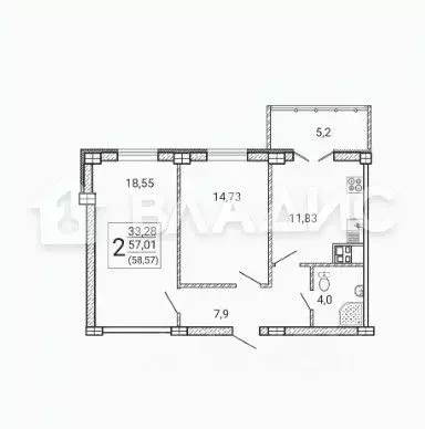 2-к кв. Воронежская область, Воронеж Цимлянская ул., 10В (57.4 м) - Фото 2