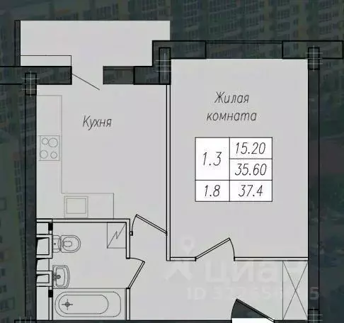 1-к кв. Курская область, Курск ул. Энгельса, 158к1 (37.4 м) - Фото 1