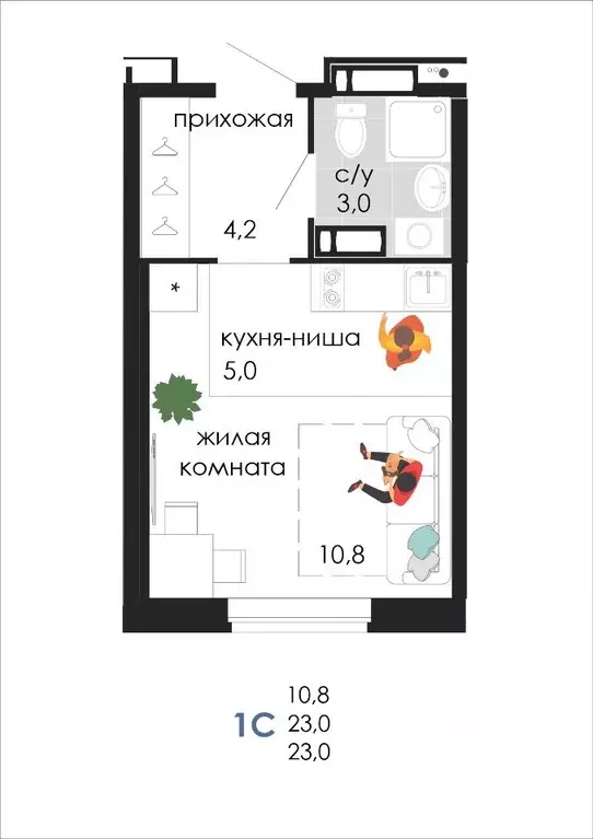 Студия Пермский край, Пермь Кузнецкая ул., 43В (23.0 м) - Фото 0