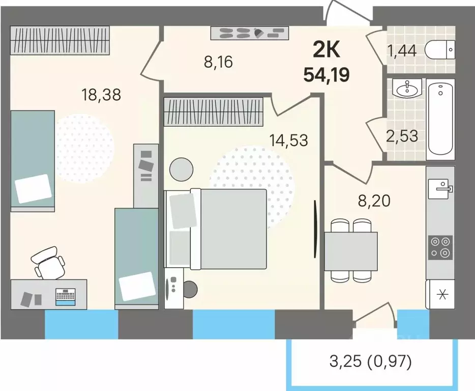2-к кв. Пермский край, Пермский муниципальный округ, с. Култаево ул. ... - Фото 1