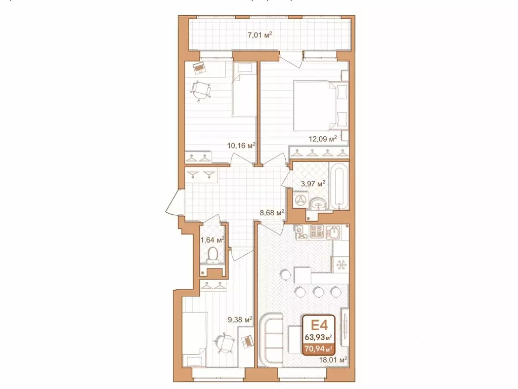 3-к кв. Тульская область, Тула проезд 2-й Клинской, 8 (63.9 м) - Фото 0