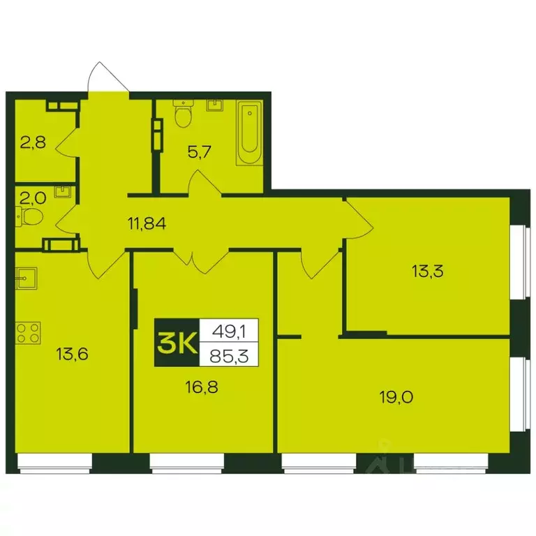 3-к кв. Чувашия, Чебоксары просп. Чебоксарский (88.5 м) - Фото 1
