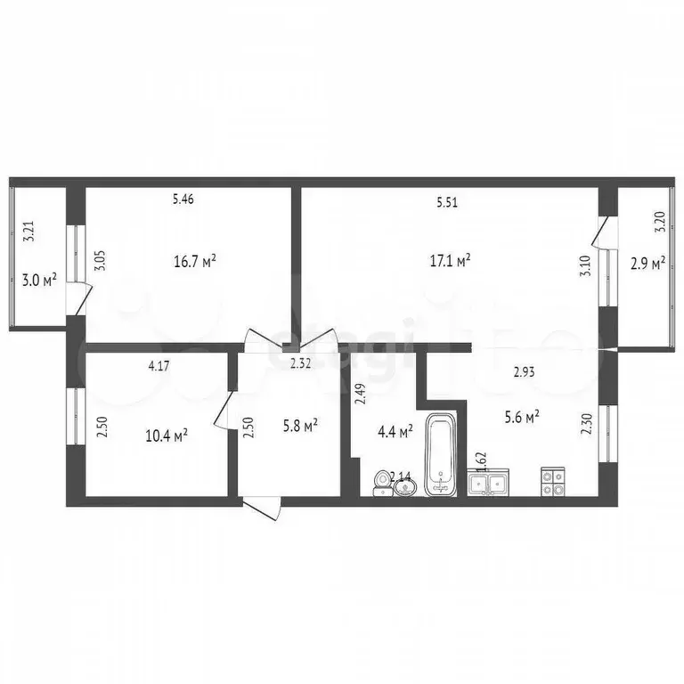 3-к. квартира, 60 м, 4/5 эт. - Фото 1