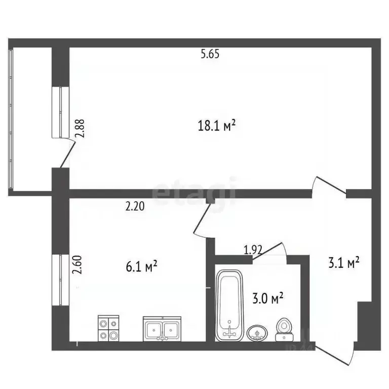 1-к кв. Челябинская область, Челябинск ул. Разина, 2 (32.0 м) - Фото 2