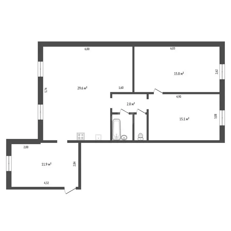 2-комнатная квартира: Благовещенск, улица Горького, 152 (79 м) - Фото 1