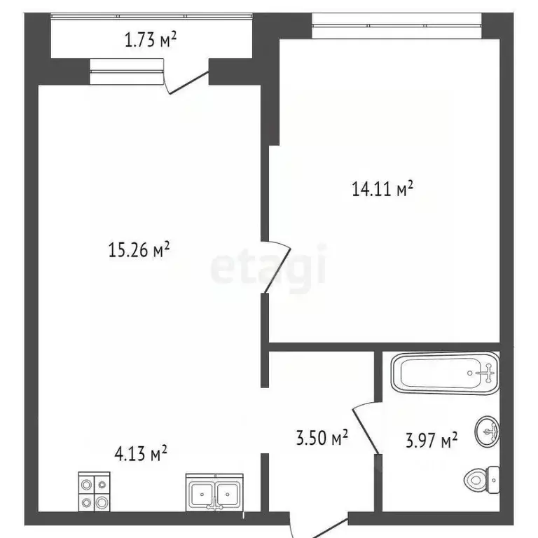 1-к кв. Тюменская область, Тюмень ул. 50 лет Октября, 63к2 (42.7 м) - Фото 1