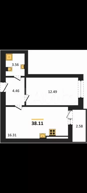 1-к. квартира, 39,4 м, 7/8 эт. - Фото 1