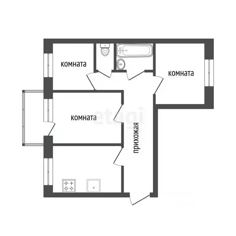 3-к кв. Красноярский край, Красноярск Северный мкр, ул. Водопьянова, ... - Фото 2