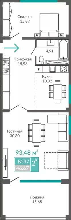 2-комнатная квартира: Евпатория, Симферопольская улица, 2Х (93.48 м) - Фото 1