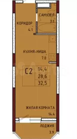 квартира-студия, 32,5 м, 6/16 эт. - Фото 0