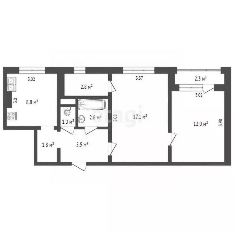 2-к кв. Севастополь просп. Октябрьской Революции, 56А (51.0 м) - Фото 2