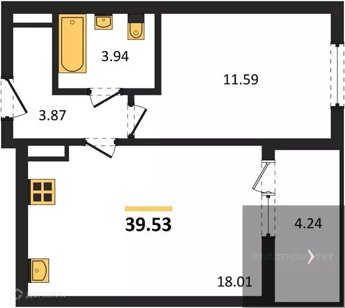 Продаётся 1-к квартира, 39.53 м - Фото 0