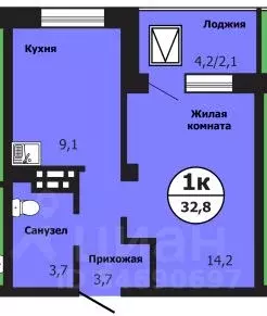 1-к кв. Красноярский край, Красноярск ул. Лесников, 51Б (32.9 м) - Фото 0