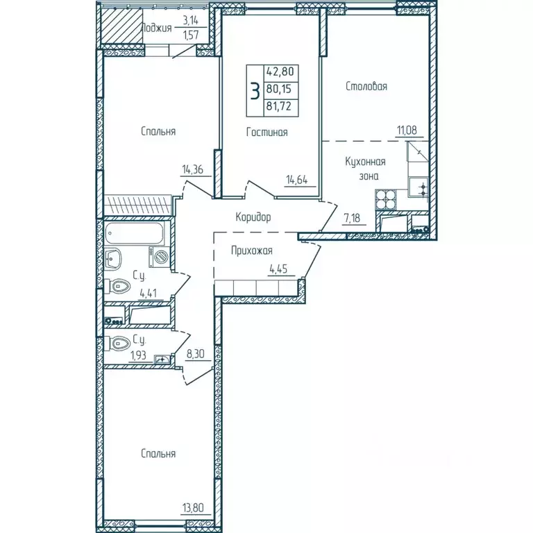 3-к кв. Мордовия, Саранск Центр жилрайон,  (81.72 м) - Фото 1