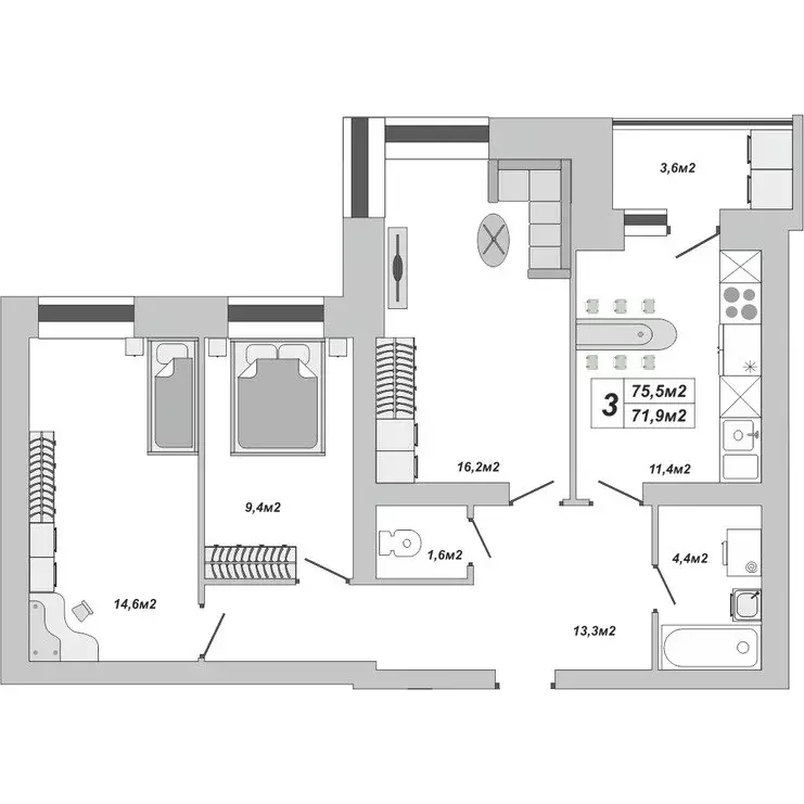 Продаётся 3-к квартира, 75.5 м - Фото 0