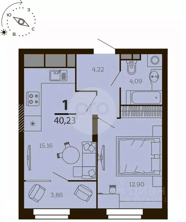 1-к кв. Рязанская область, Рязань ул. Грибоедова, 14 (38.3 м) - Фото 0