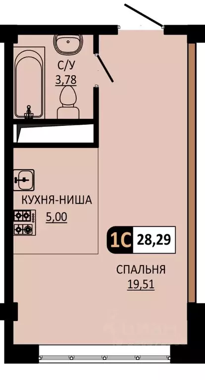 Студия Ставропольский край, Пятигорск ул. Ермолова, 28А (28.29 м) - Фото 1