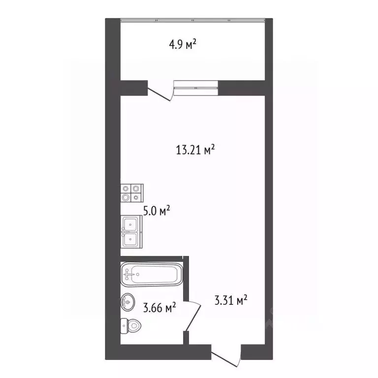 Студия Калужская область, Калуга ул. Минская, 39 (30.08 м) - Фото 2