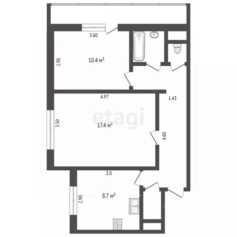 2-к кв. Омская область, Омск просп. Комарова, 5 (52.8 м) - Фото 1