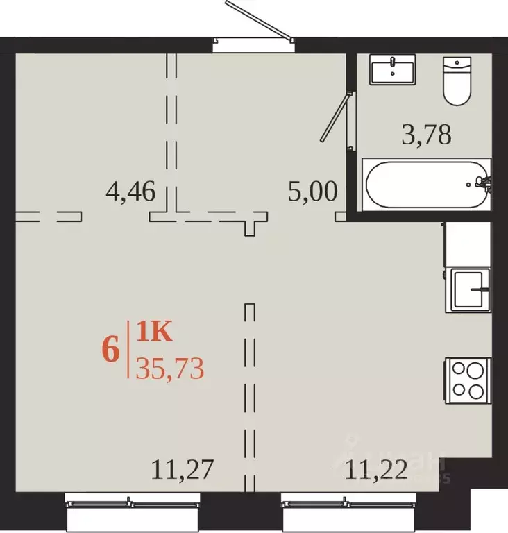 1-к кв. Иркутская область, Иркутск 1661 жилой комплекс (35.73 м) - Фото 1