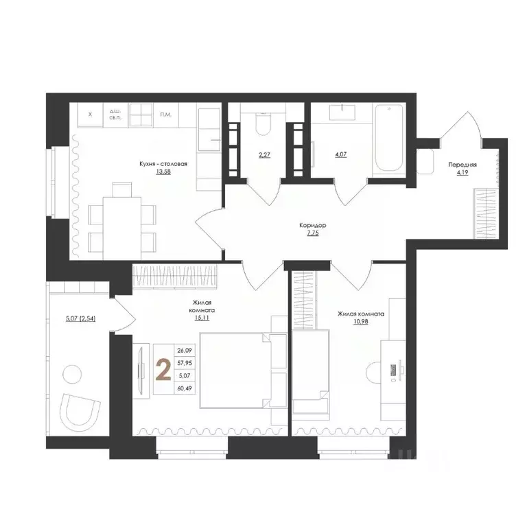 2-к кв. Орловская область, Орловский район, с. Старцево Колледжская ... - Фото 1