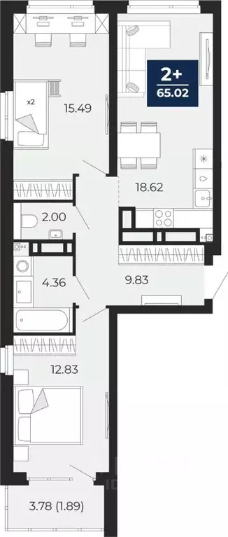 2-к кв. Тюменская область, Тюмень ул. Арктическая, 16 (63.13 м) - Фото 0