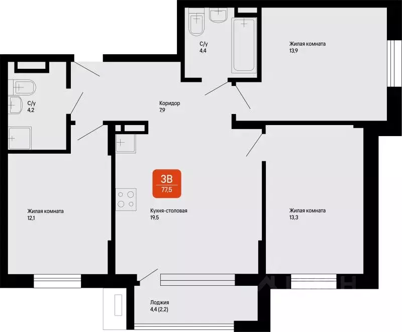 3-к кв. Московская область, Коломна Подлипки р-н,  (77.5 м) - Фото 1