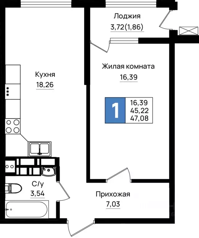 1-к кв. Краснодарский край, Новороссийск 5-я Бригада мкр,  (47.08 м) - Фото 0