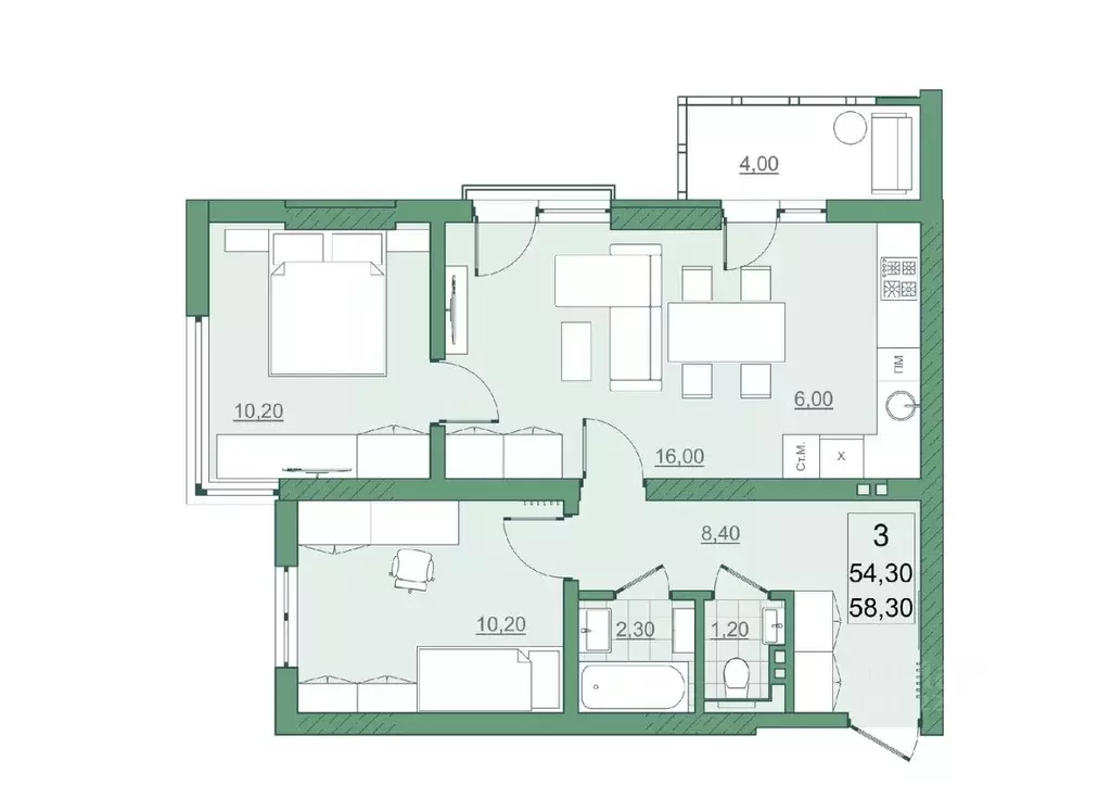 3-к кв. Саратовская область, Саратов просп. Героев Отечества, 7 (54.3 ... - Фото 1