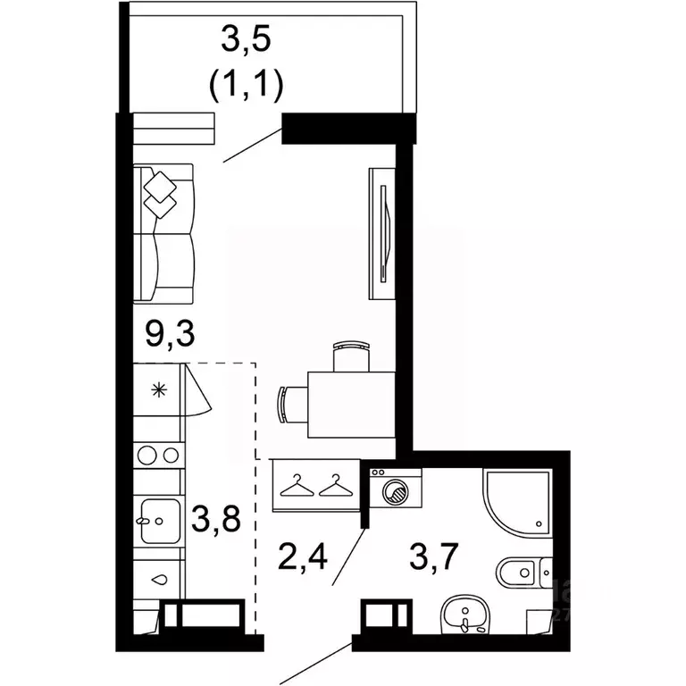 1-к кв. Краснодарский край, Сочи пос. Кудепста,  (20.3 м) - Фото 0