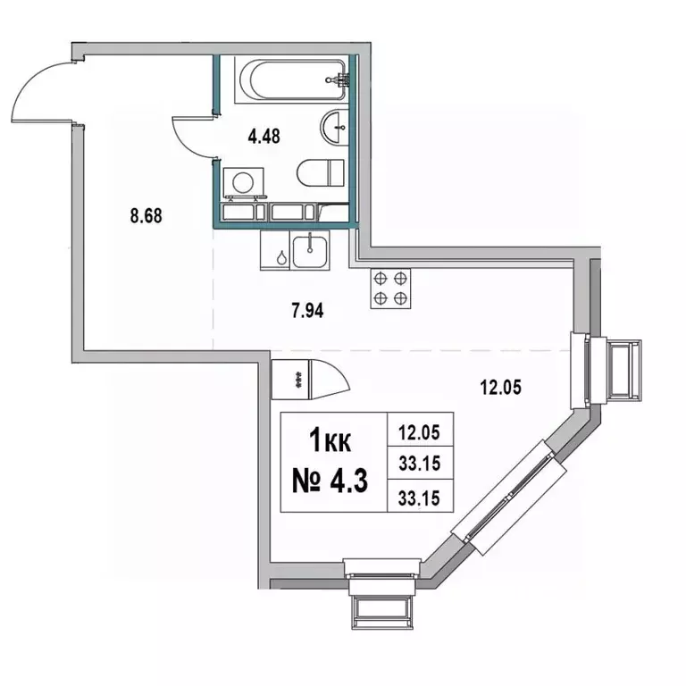 Студия Ленинградская область, Выборг ул. 2-я Южная, 4 (33.15 м) - Фото 0