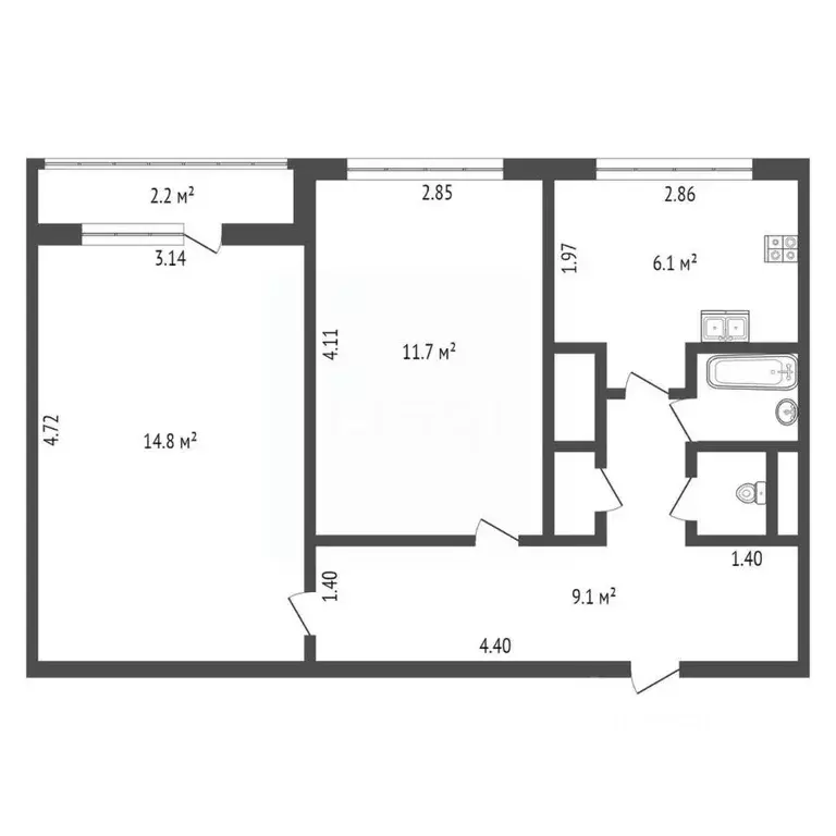 2-к кв. Санкт-Петербург Серебристый бул., 5К1 (44.8 м) - Фото 0