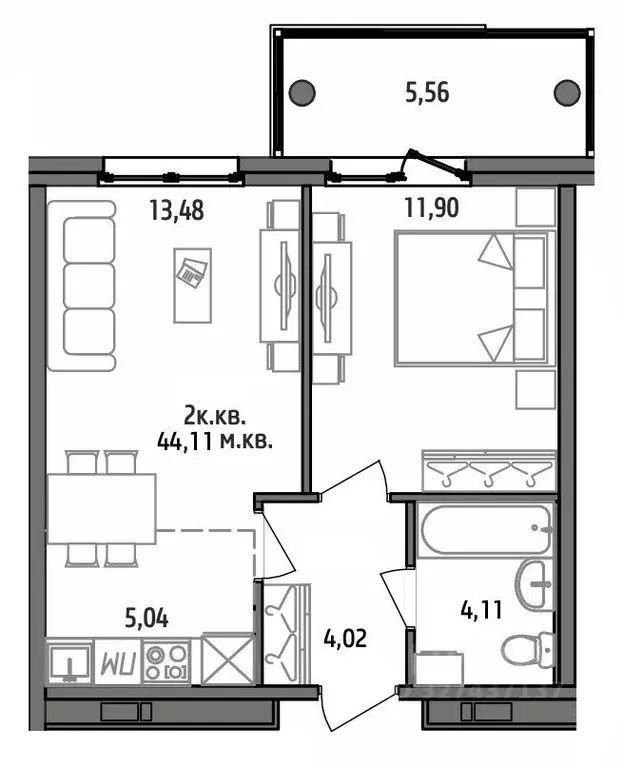 2-к кв. Карелия, Петрозаводск ул. Тапиола, 1 (44.2 м) - Фото 1