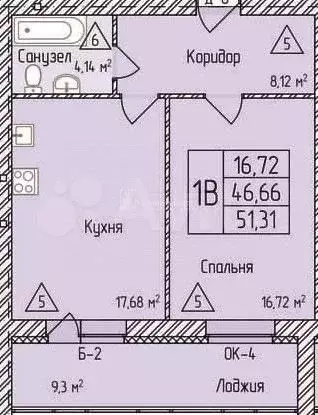 1-к. квартира, 51,3 м, 7/9 эт. - Фото 0