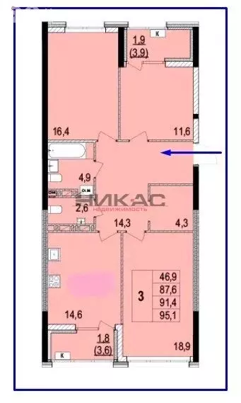 3-комнатная квартира: Ярославль, улица Лисицына, 23 (91.4 м) - Фото 1