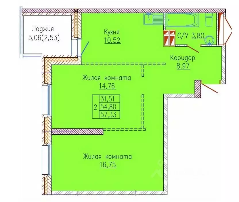 2-к кв. Приморский край, Владивосток ул. 2-я Строительная, 25 (55.1 м) - Фото 0