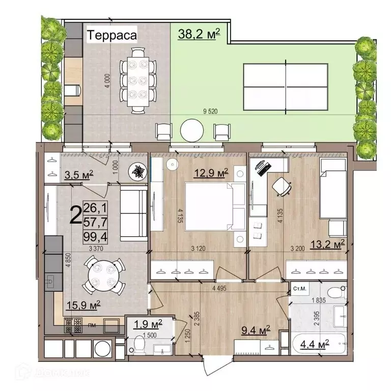 2-к кв. Рязанская область, Рязань Еврокласс жилой комплекс (99.4 м) - Фото 0