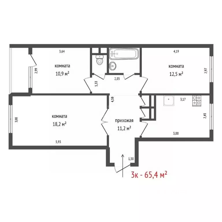 3-к кв. Свердловская область, Екатеринбург ул. Расточная, 15к6 (65.4 ... - Фото 1