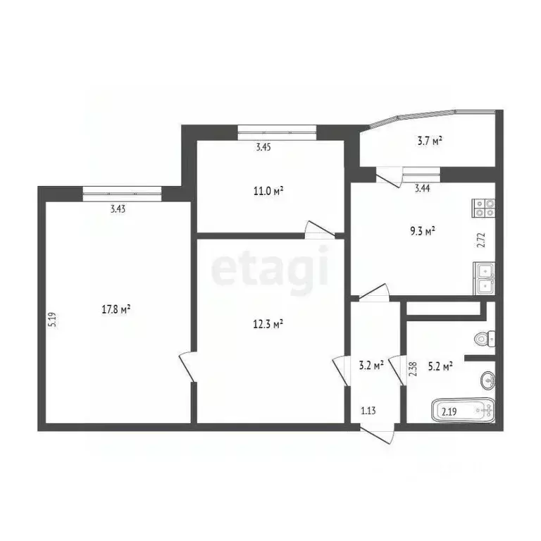 3-к кв. Тюменская область, Тюмень ул. Федюнинского, 54 (58.8 м) - Фото 2