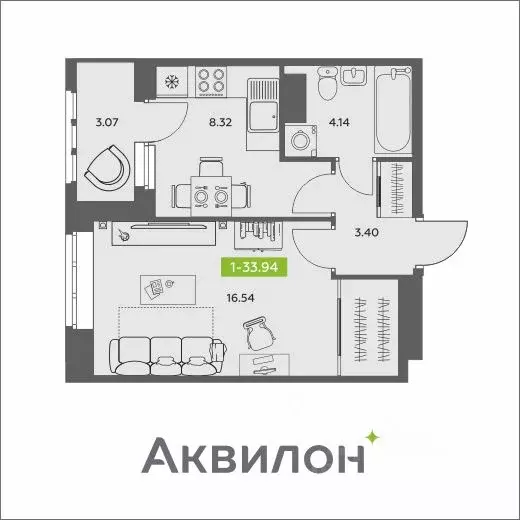 1-к кв. Архангельская область, Архангельск АКвартал жилой комплекс ... - Фото 1