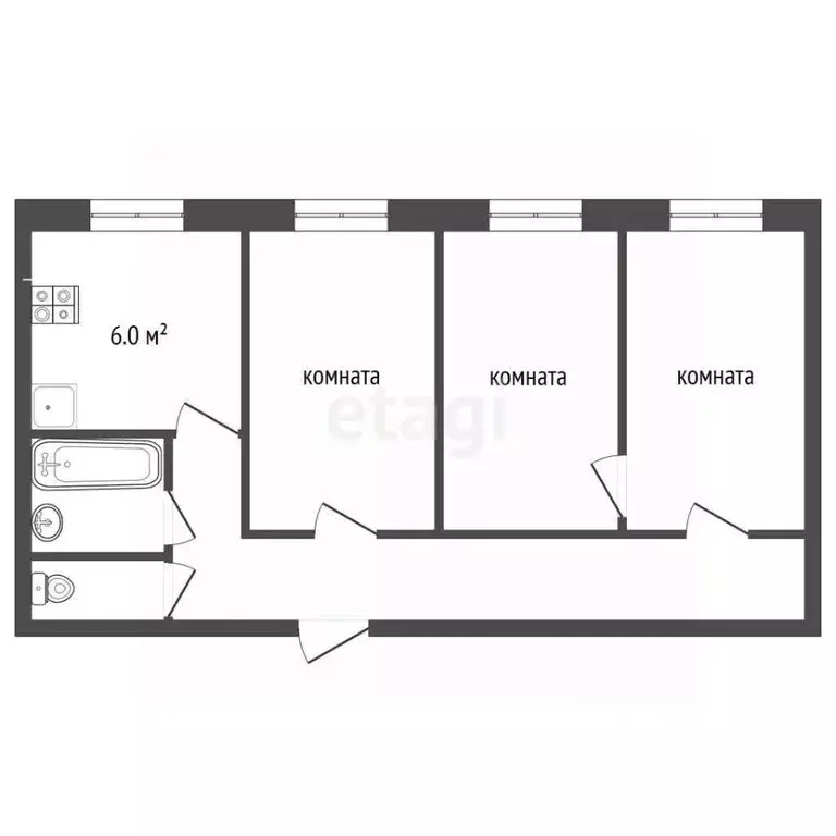 3-к кв. Крым, Бахчисарай ул. Гагарина, 9 (51.0 м) - Фото 1
