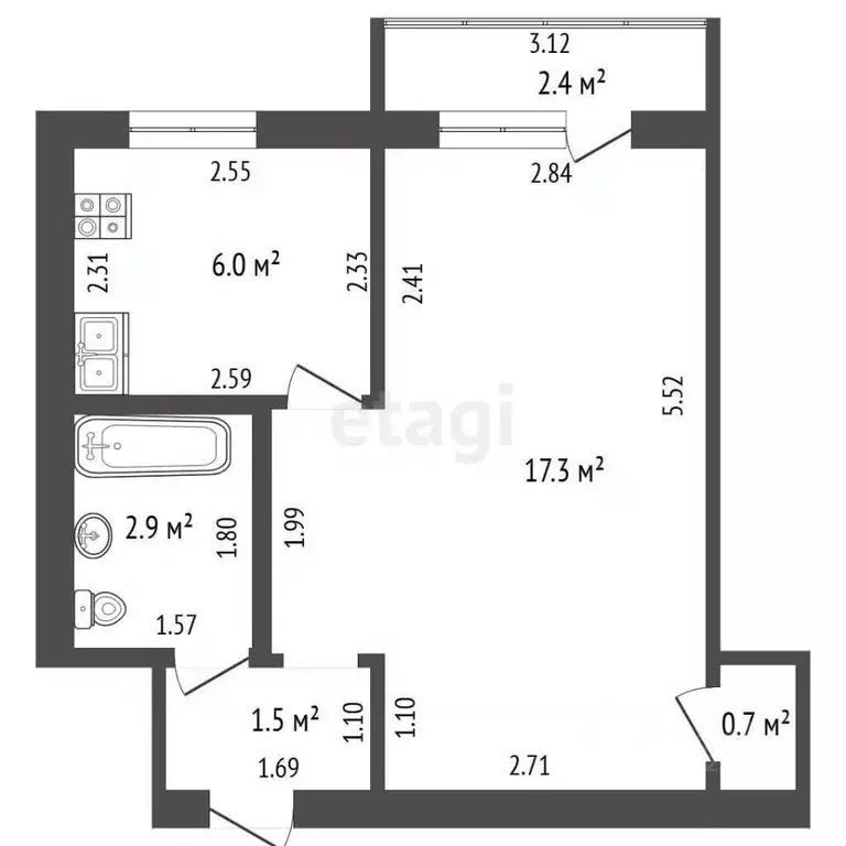 1-к кв. Башкортостан, Стерлитамак ул. Нахимова, 1А (32.2 м) - Фото 1