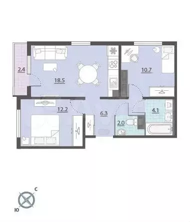 2-к. квартира, 55 м, 13/24 эт. - Фото 0