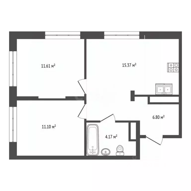 2-к кв. Тюменская область, Тюмень Интернациональная ул., 199к9 (50.0 ... - Фото 1