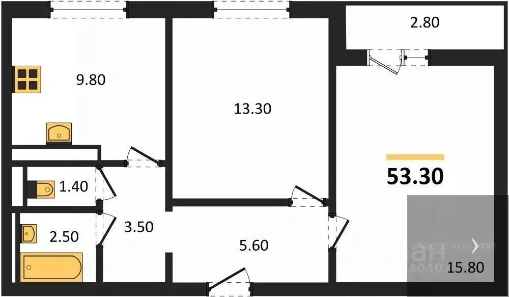 2-к кв. Воронежская область, Воронеж ул. Загоровского, 5/3 (53.3 м) - Фото 0