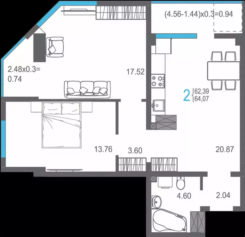 Продаётся 2-к квартира, 64.1 м - Фото 0
