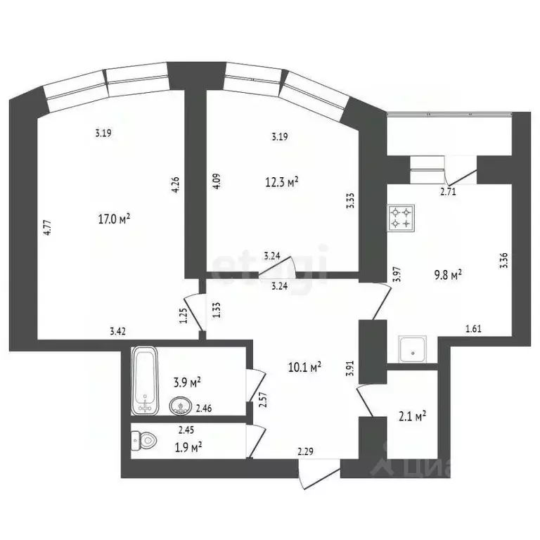 2-к кв. Орловская область, Орел Комсомольская ул., 269 (57.1 м) - Фото 1
