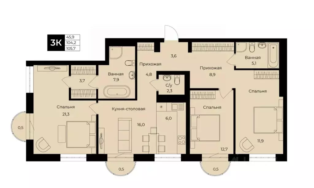 4-к кв. Башкортостан, Уфа ул. Ленина, 192 (105.7 м) - Фото 1