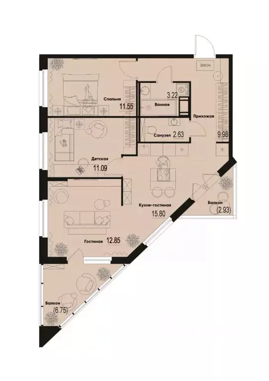 3-к кв. Ленинградская область, Мурино Всеволожский район,  (70.02 м) - Фото 0