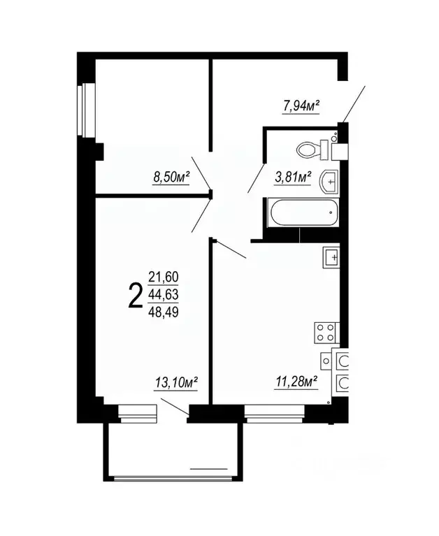 2-к кв. Волгоградская область, Волгоград пос. Ангарский,  (48.49 м) - Фото 1